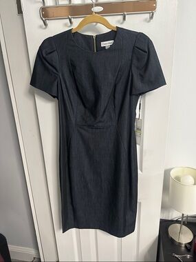 Calvin Klein Dark Navy Short-Sleeve Midi Sheath Dress